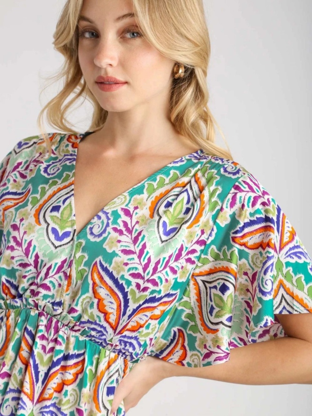 NEW Umgee Teal Multicolor Print Midi Dress SZ Med - Picture 2 of 4